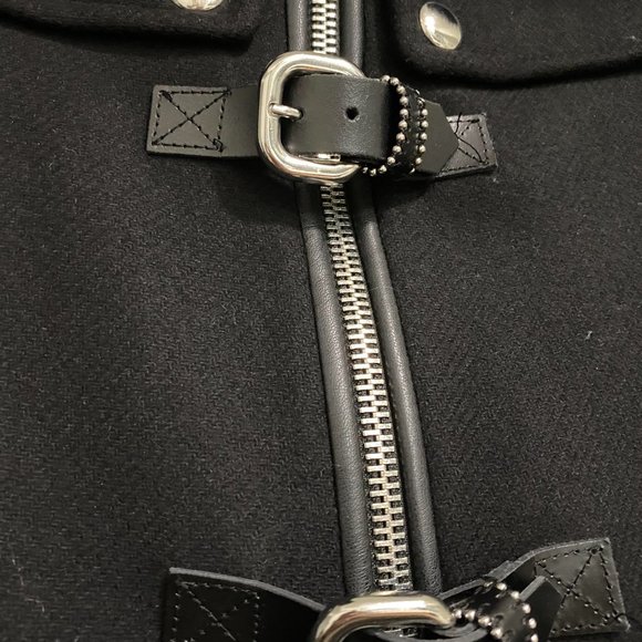 ZARA Black Coat with Black Faux Fur Hood Size M - Picture 9 of 9